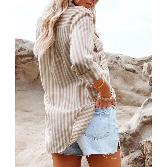 Striped Beige Blouse for Women - Picture 3 of 7